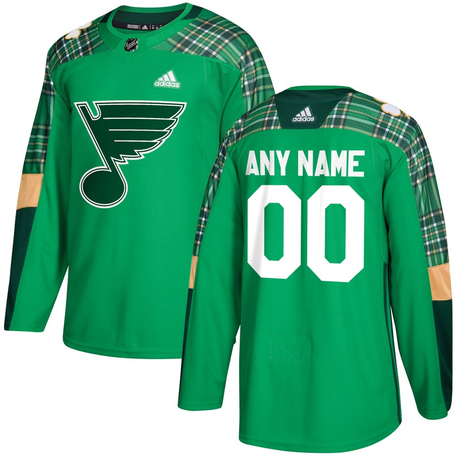 Men Adidas St. Louis Blues Personalized Green St. Patrick Day Custom Practice NHL Jersey